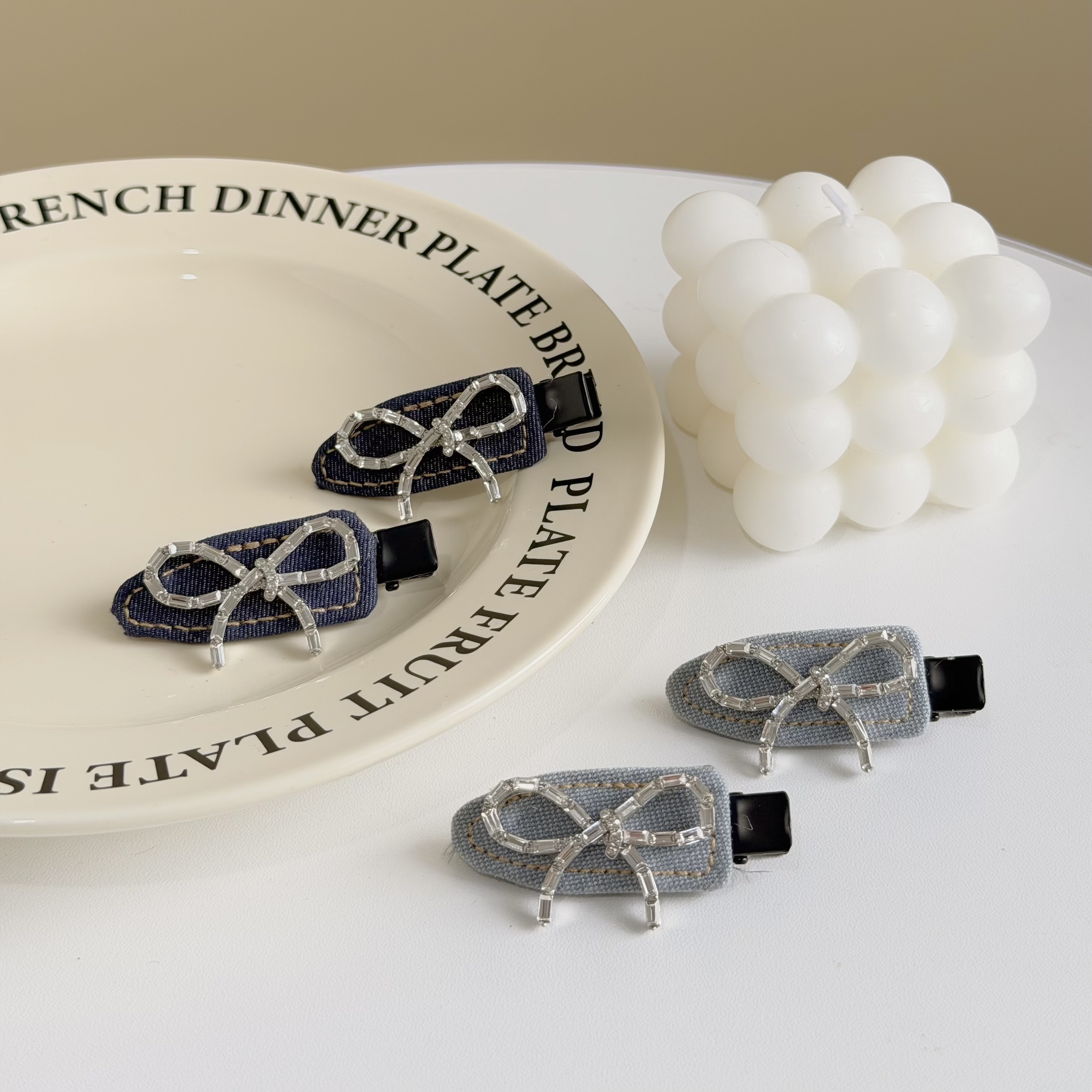 H226鋯石蝴蝶結牛仔對夾【一組】