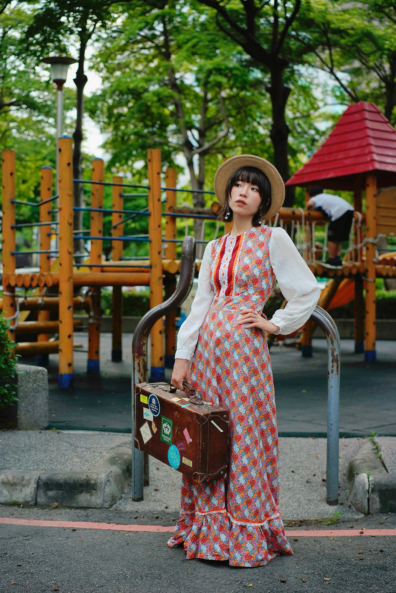 Vintage Dress / 70年代橘紅色璀璨煙火訂製長洋裝