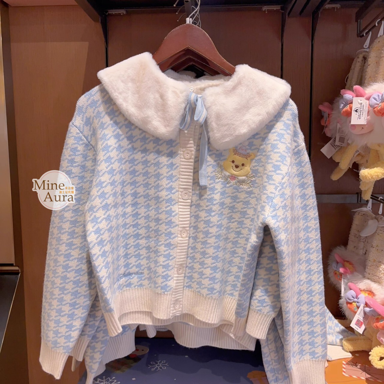2025 冬日 小熊維尼和朋友們系列 千鳥格紋 翻領 長袖 針織 外套 -上海迪士尼樂園