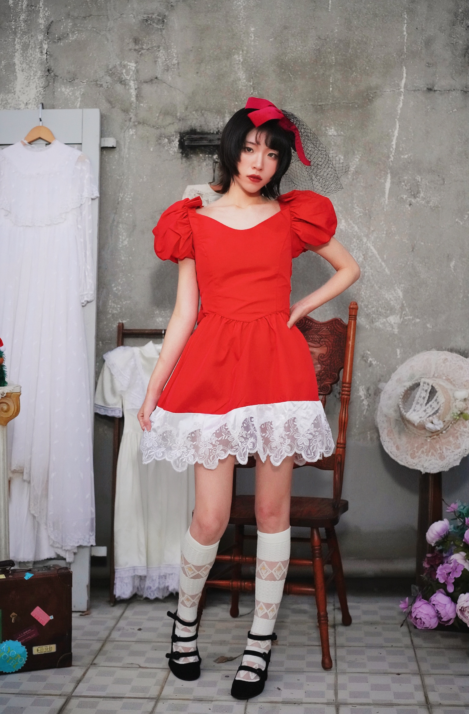 Vintage Remake Dress / 紅色長禮服改製 短版洋裝