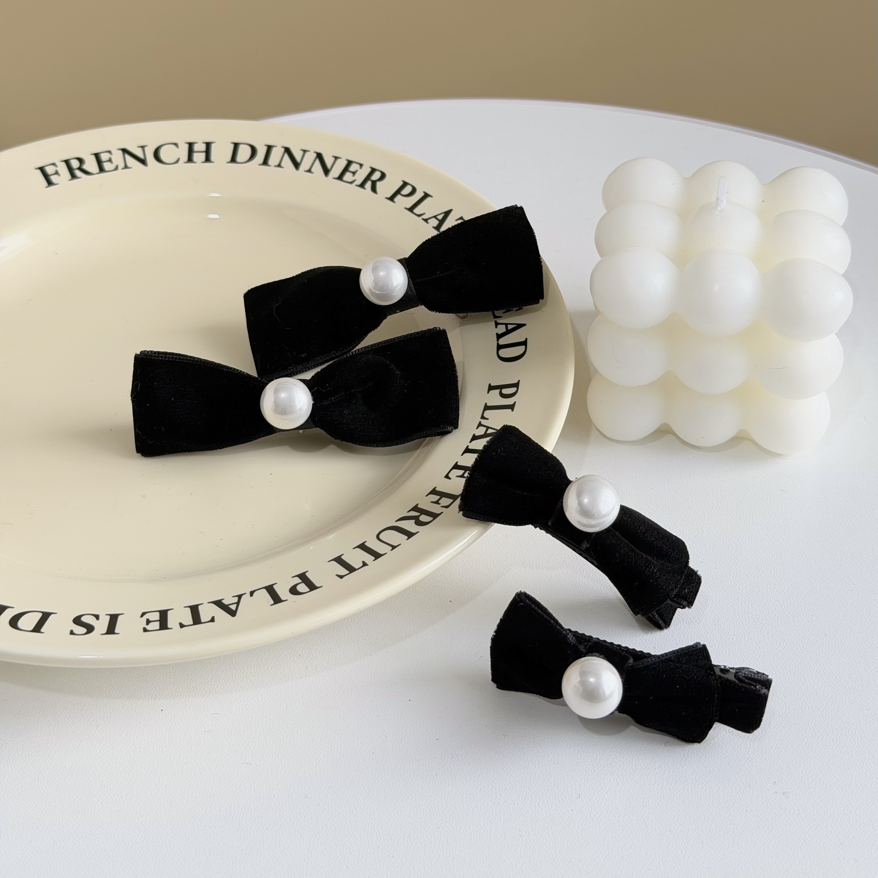 H228珍珠絨布蝴蝶結對夾【一組】