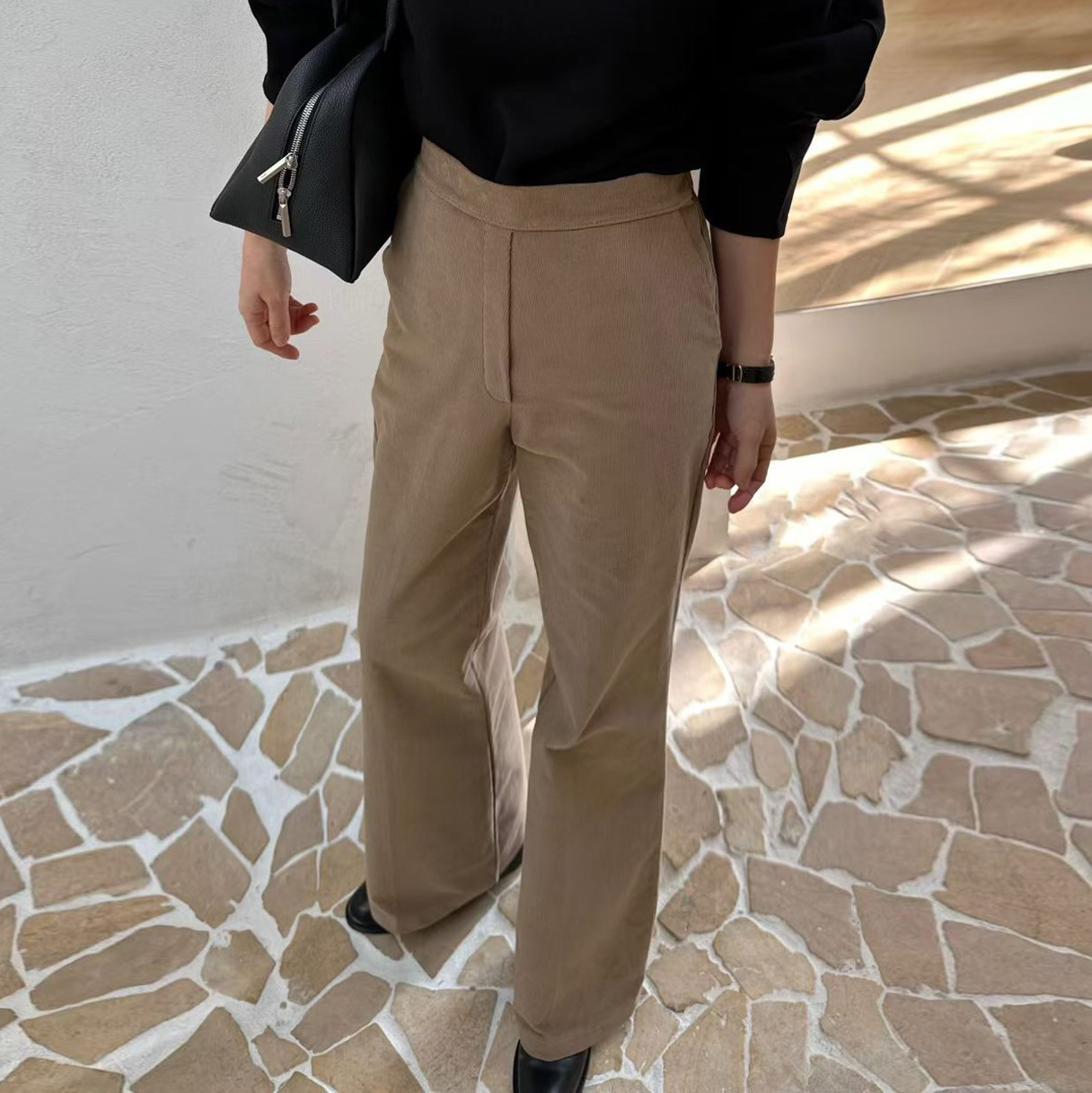 後腰鬆緊燈芯絨長腿修身直筒褲-F / 3色