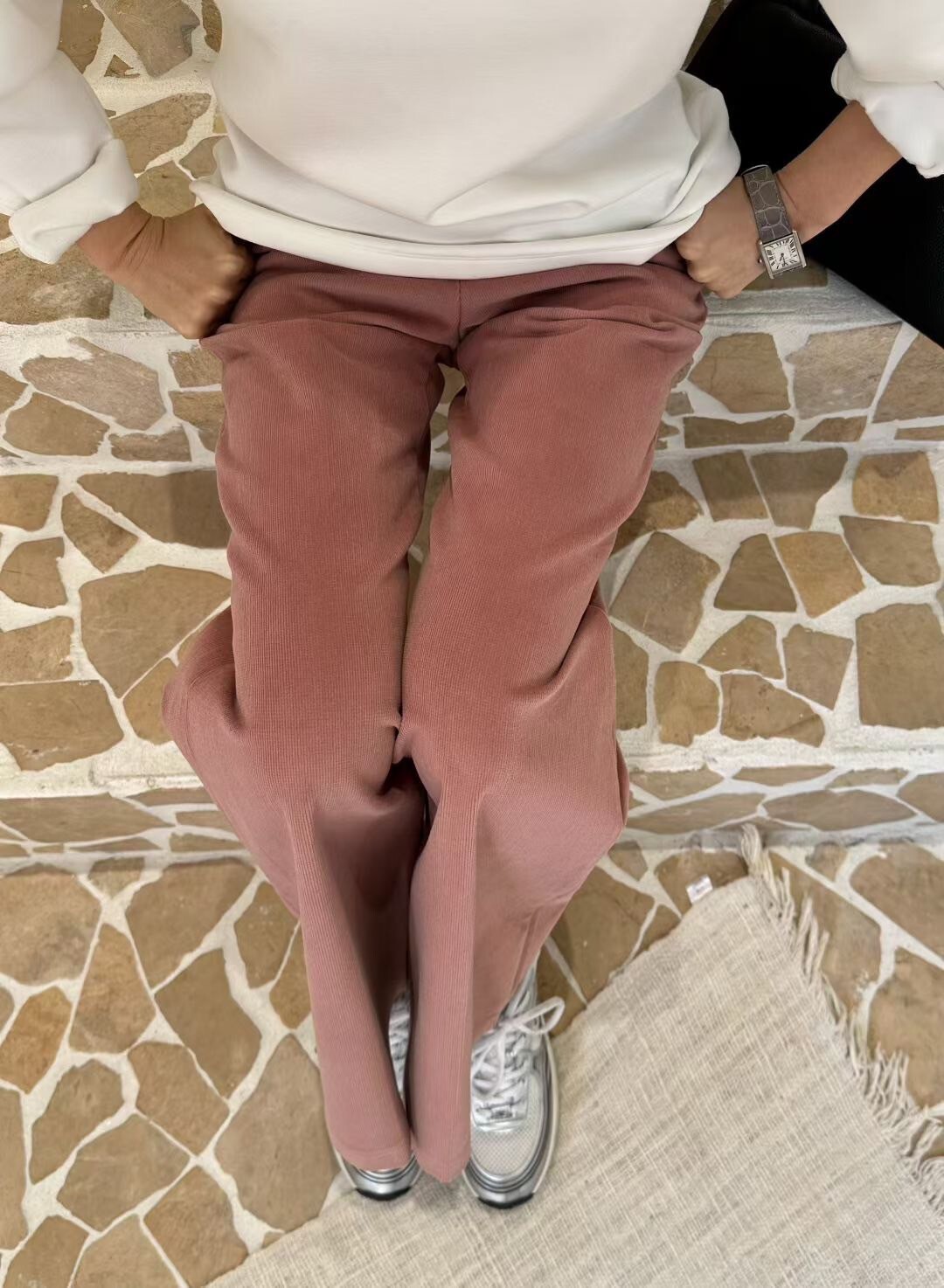 後腰鬆緊燈芯絨長腿修身直筒褲-F / 3色