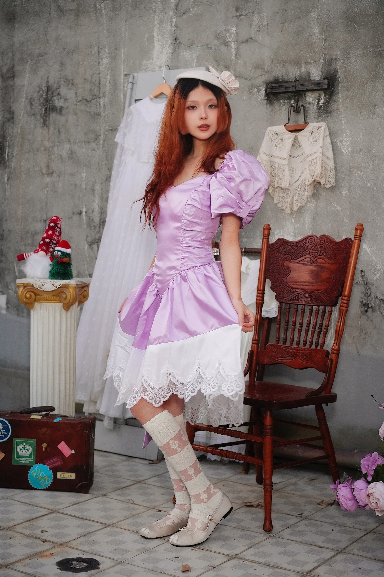 Vintage Remake Dress / 紫色緞面長禮服改製 短版洋裝