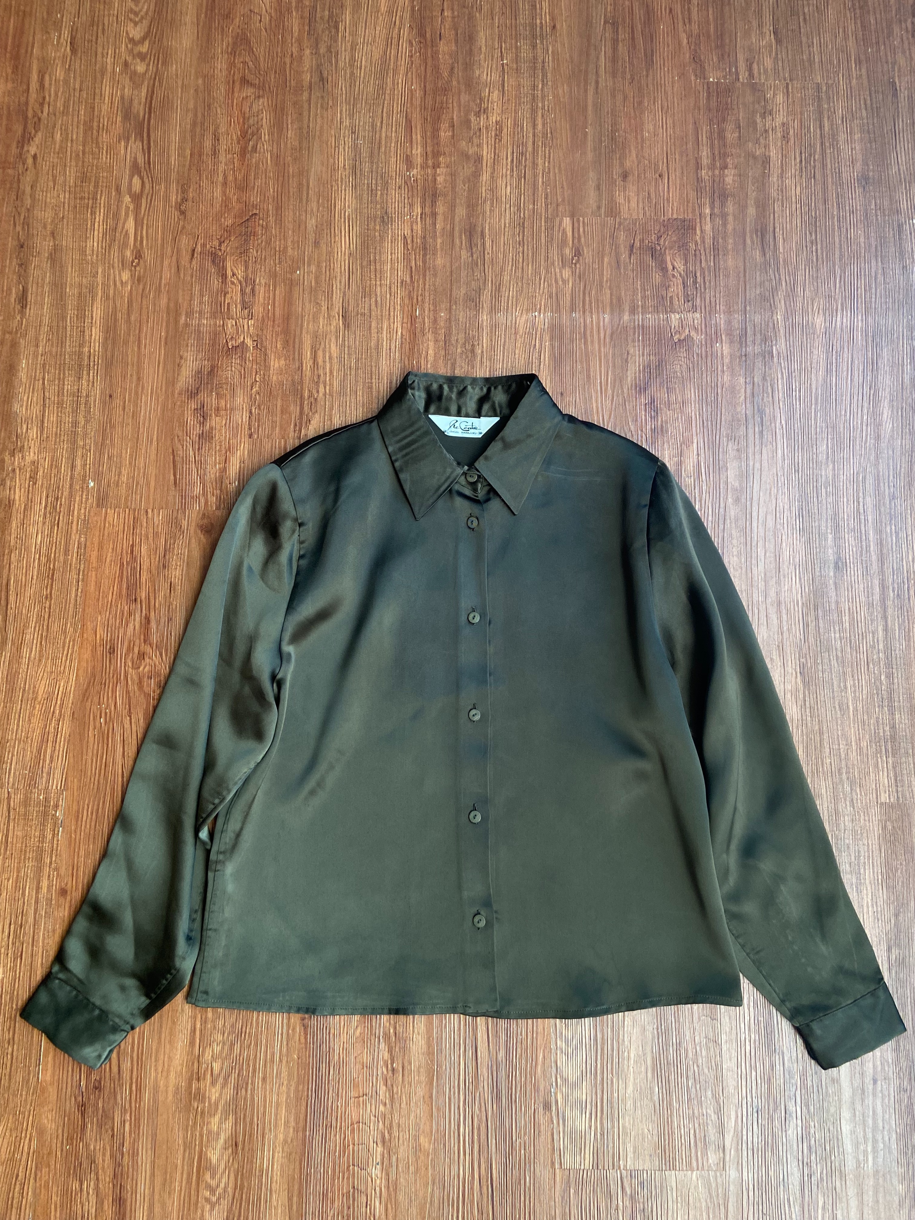 Vintage Top / 日本製煙燻橄欖色緞面襯衫
