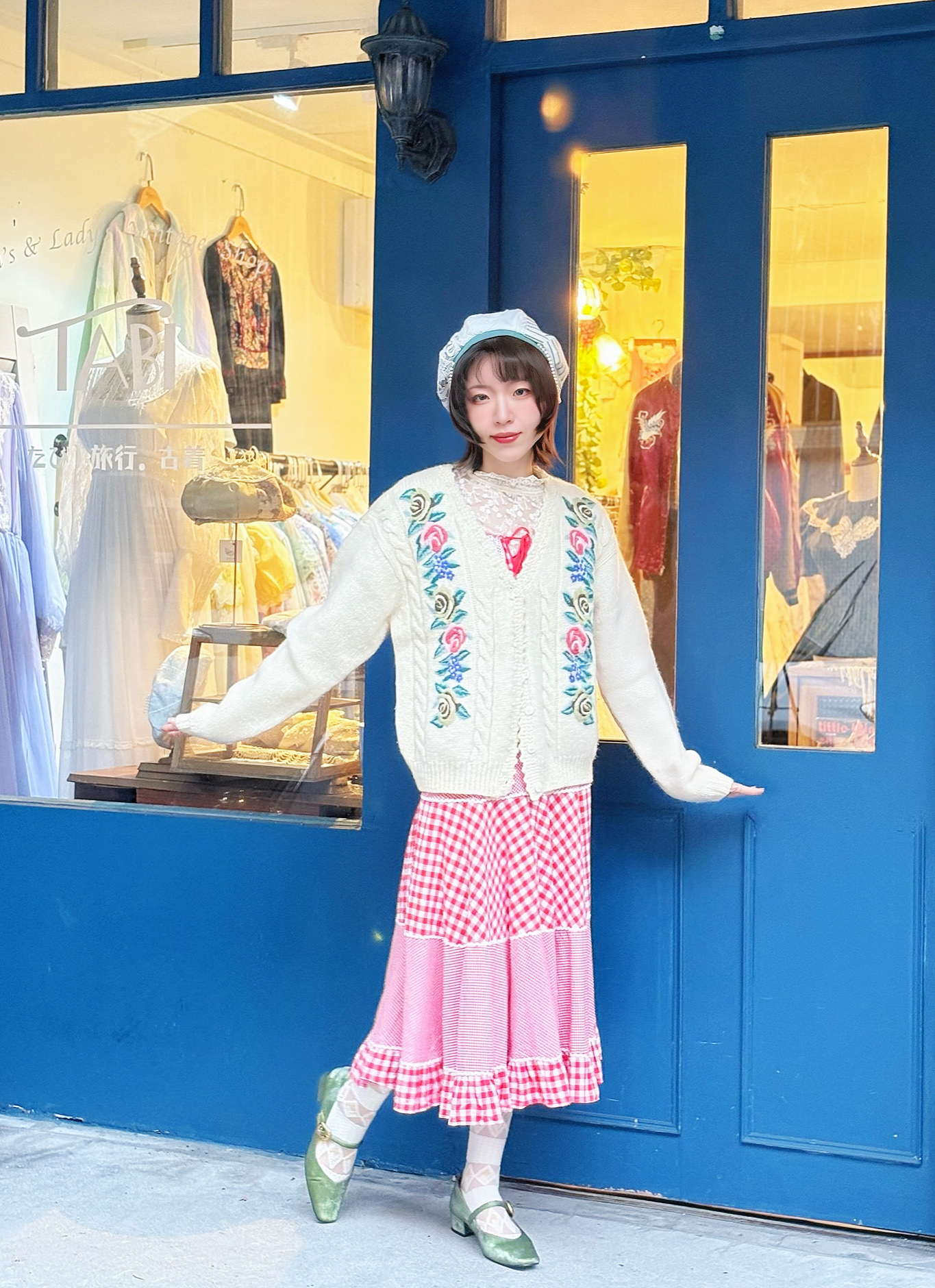 Vintage Cardigan /米白花卉編織開襟外套
