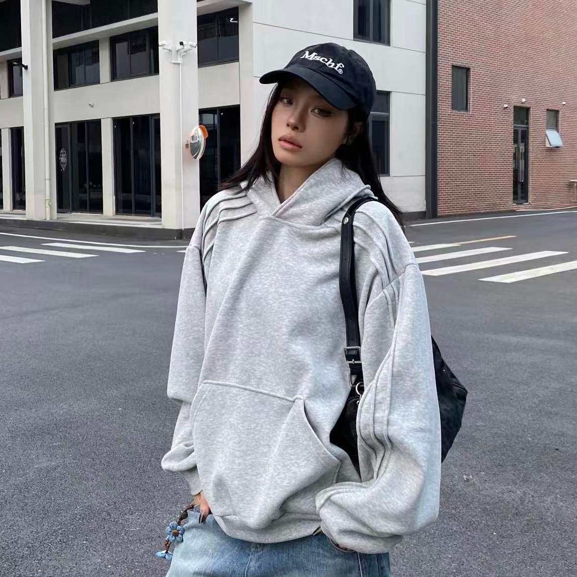 XCTRL 立體線條寬版帽T-灰