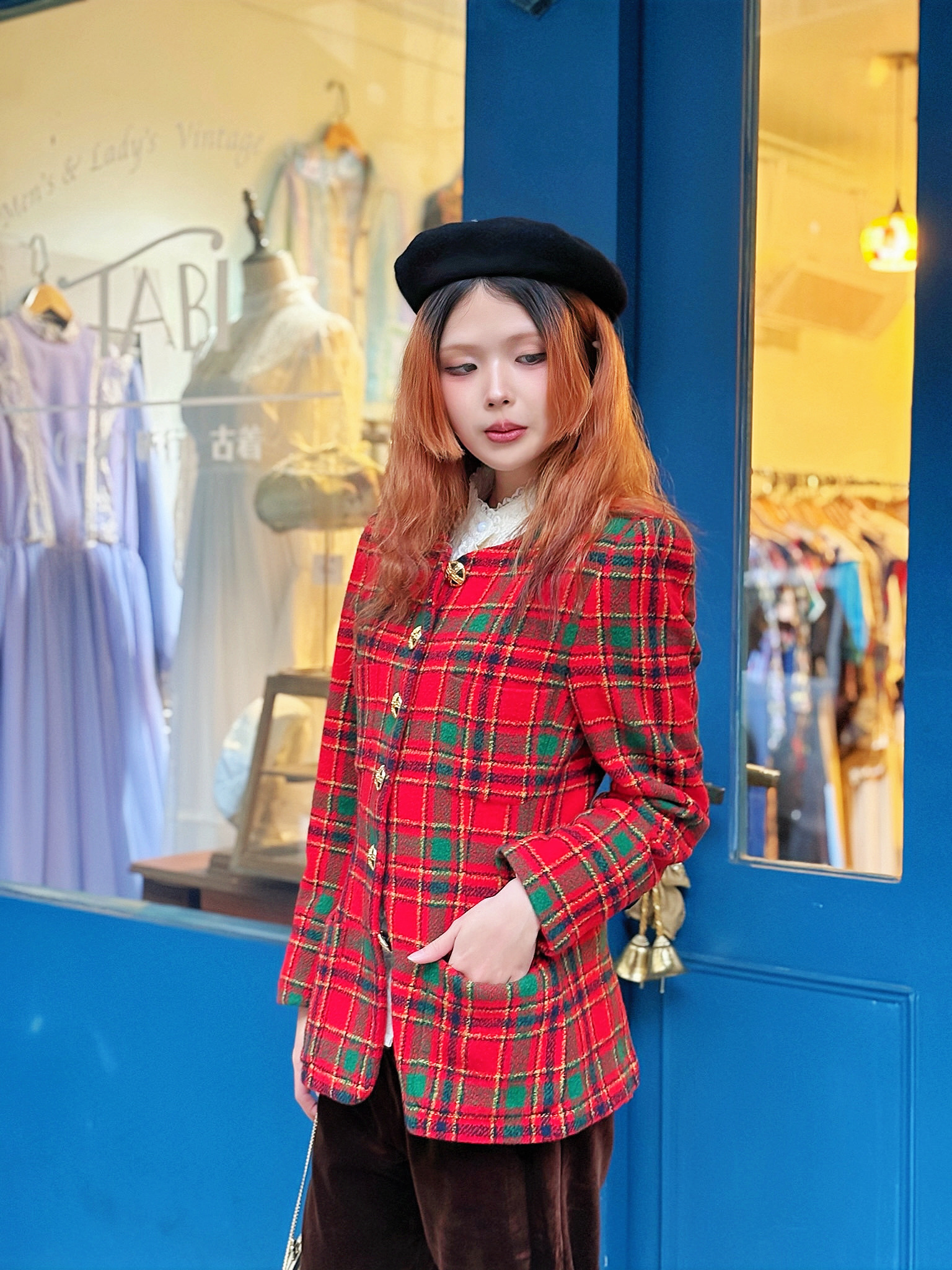 Vintage Check Pattern Wool Jacket /蘇格蘭風經典紅綠格紋毛呢短外套