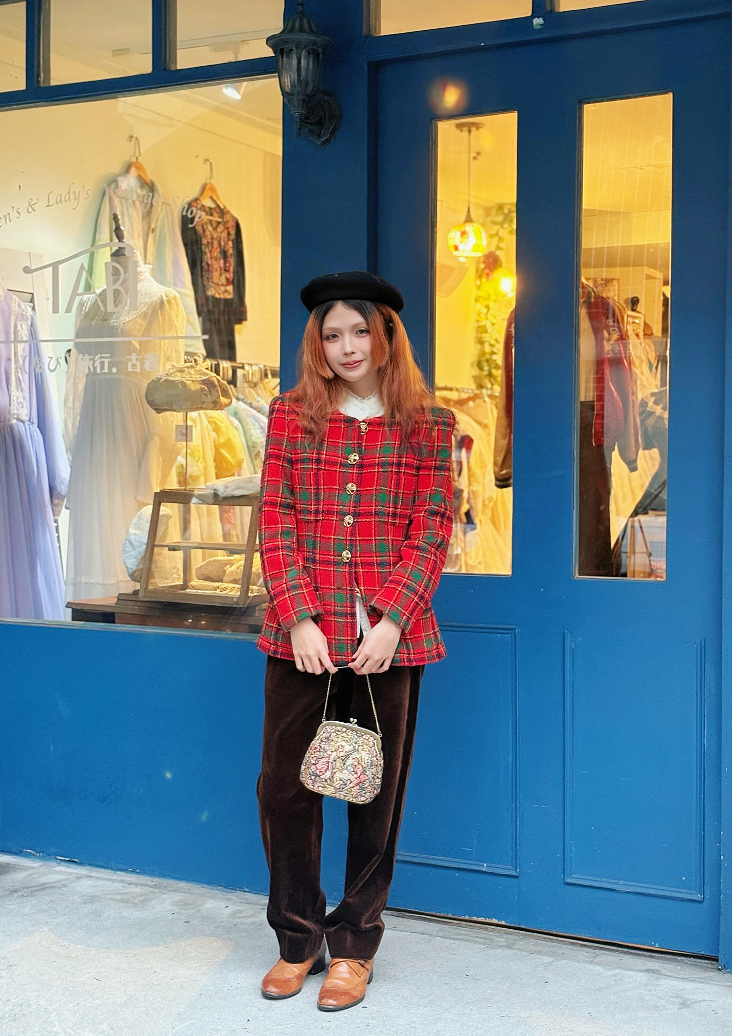 Vintage Check Pattern Wool Jacket /蘇格蘭風經典紅綠格紋毛呢短外套