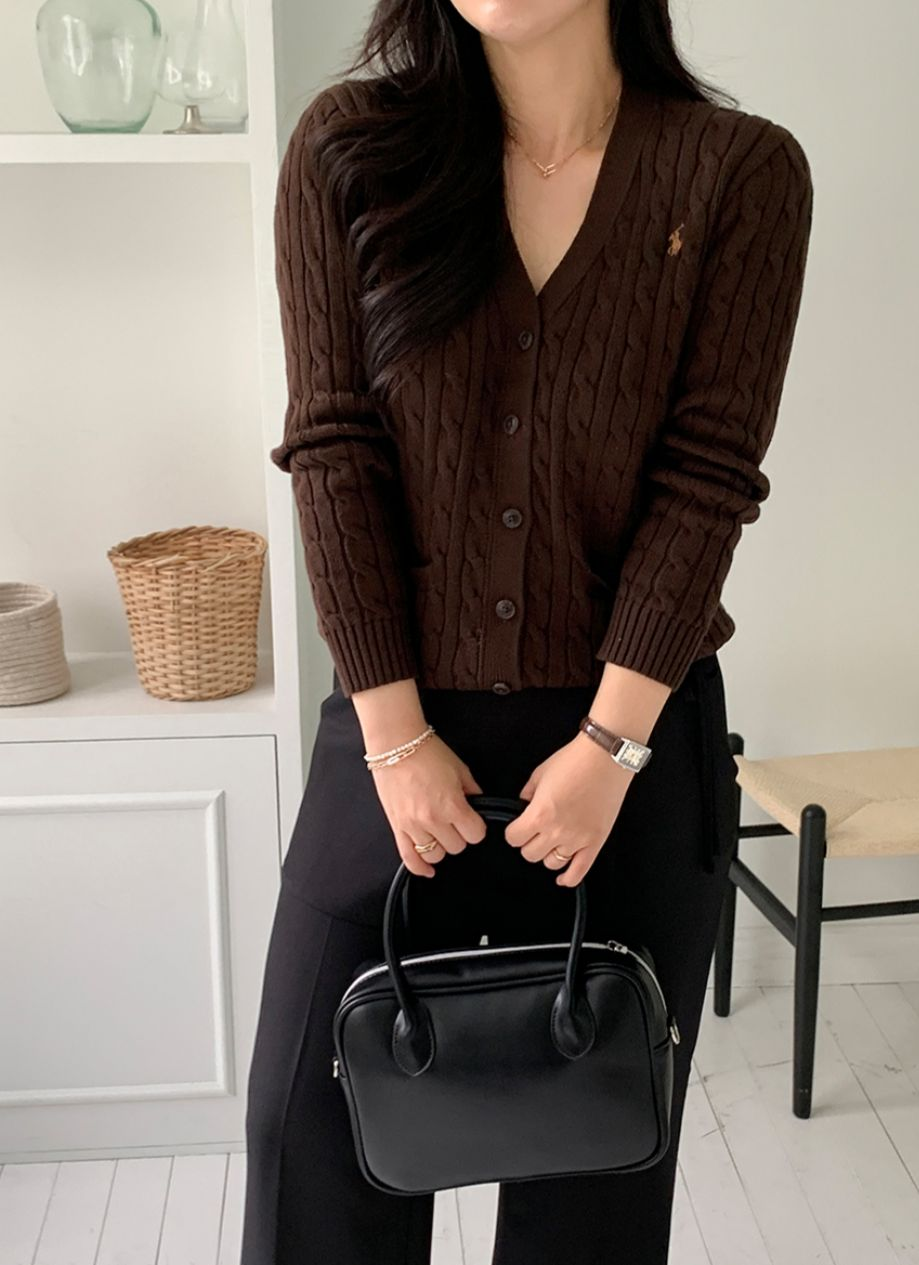 Ralph Lauren Polo Kids Cotton V-Neck Cardigan(Brown)