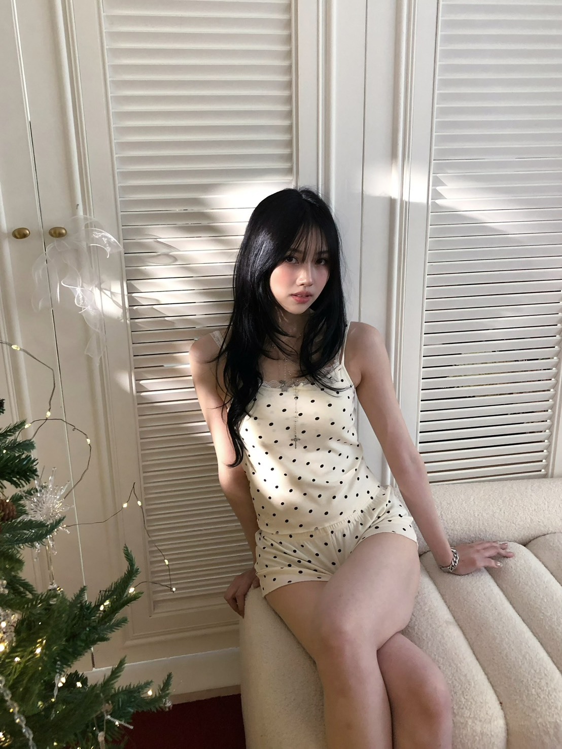 9.amez project BAD HONEY sleepwear set 點點蕾絲睡衣組 (white)
