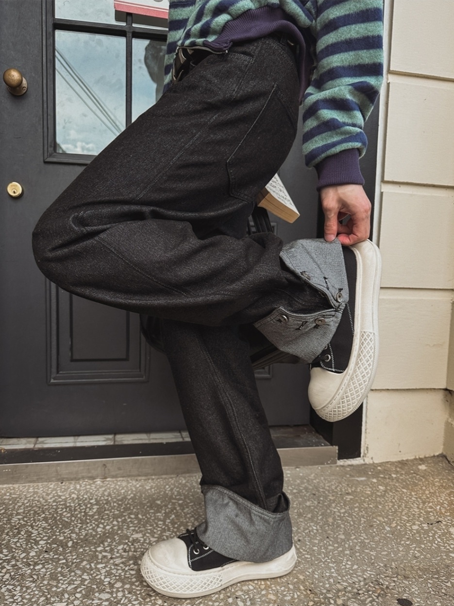 捲邊鈕扣牛仔褲