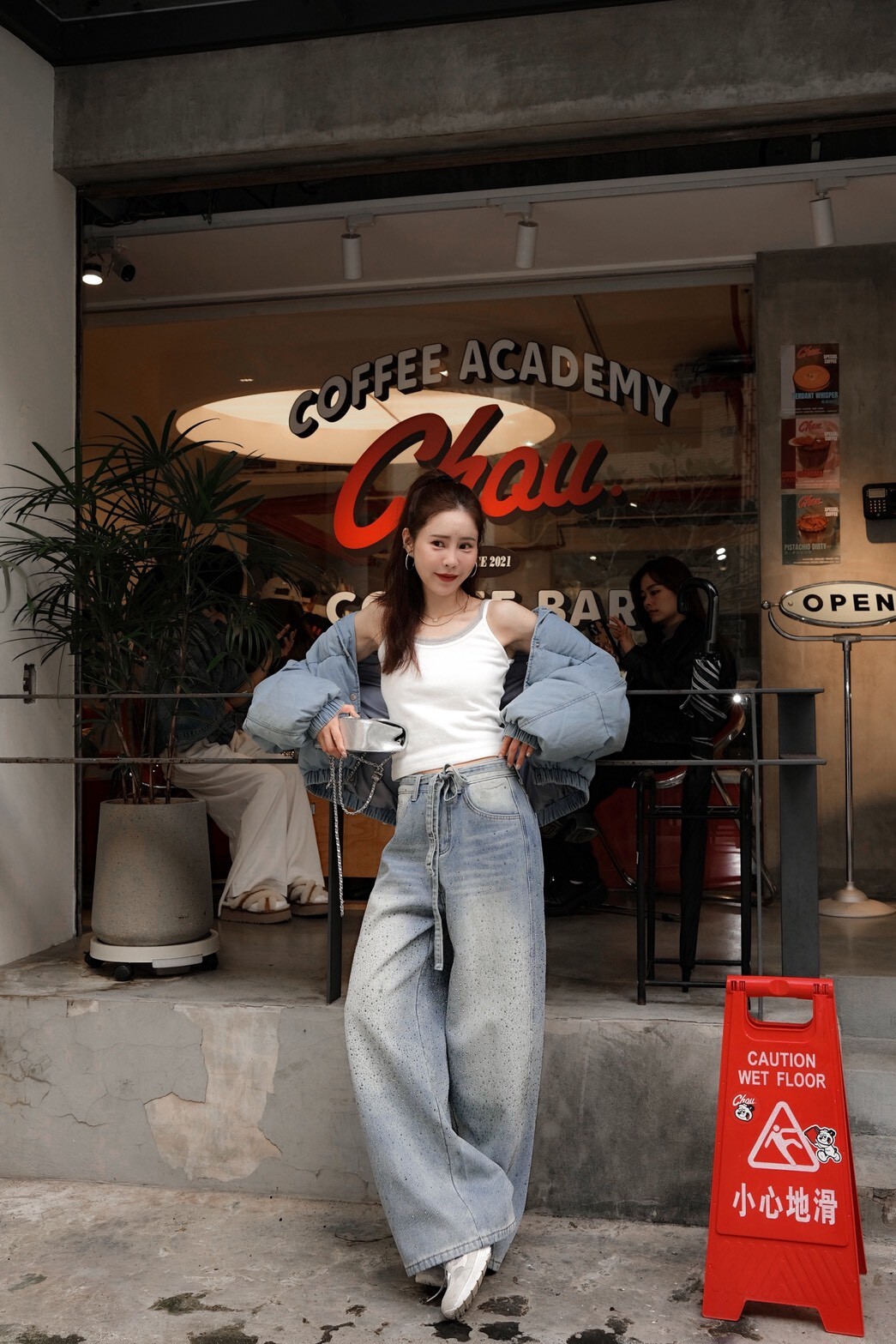 #AD39綁帶水鑽牛仔褲(青/黑)