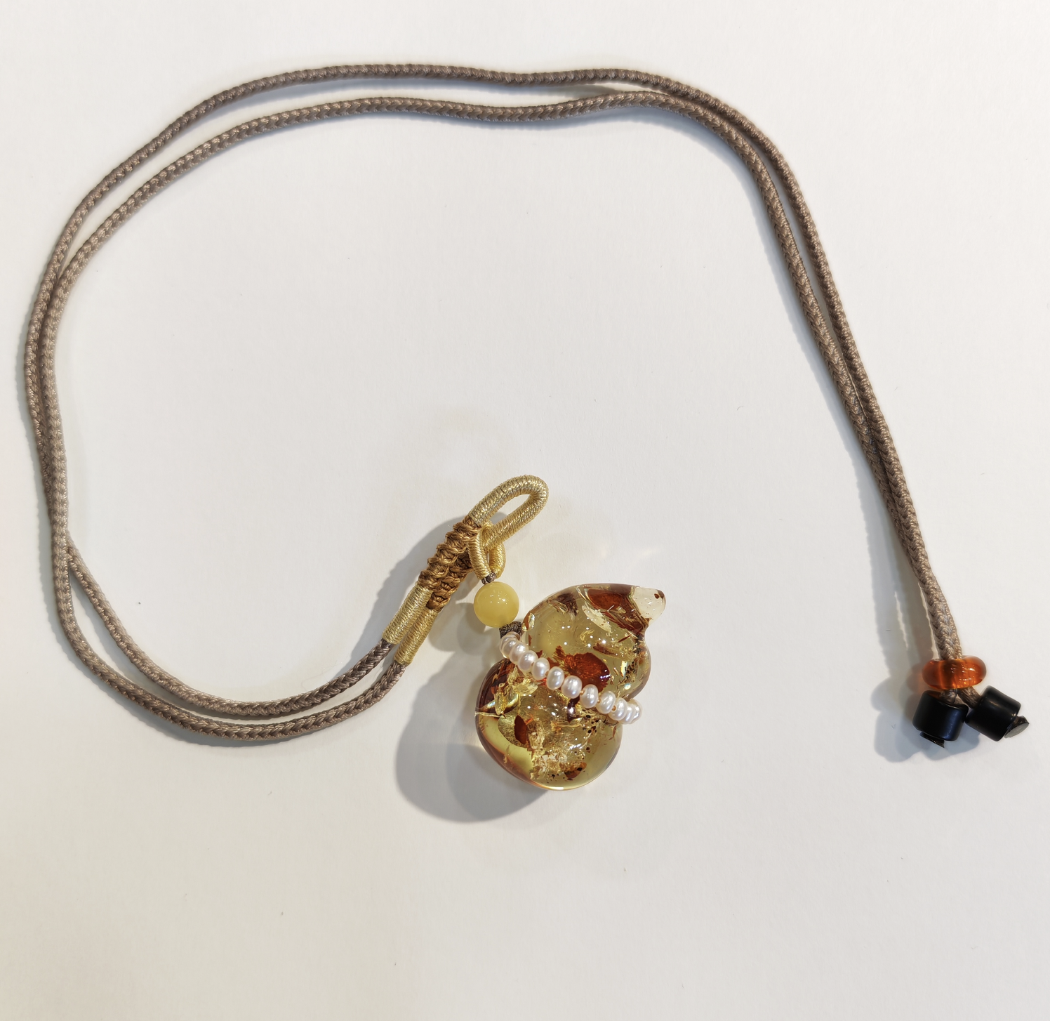 1217GZ65-琥珀GZ-花珀葫芦珍珠吊坠（B65）