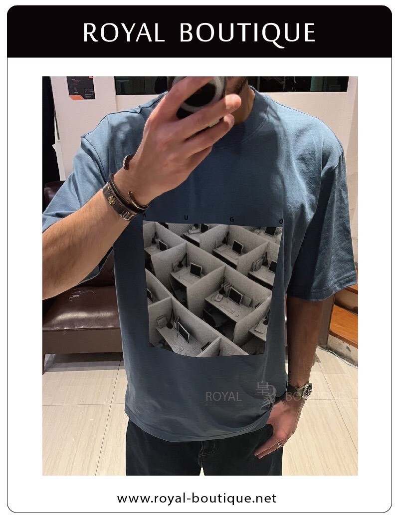 BOSS HUGO胸前辦公室相片印花短T