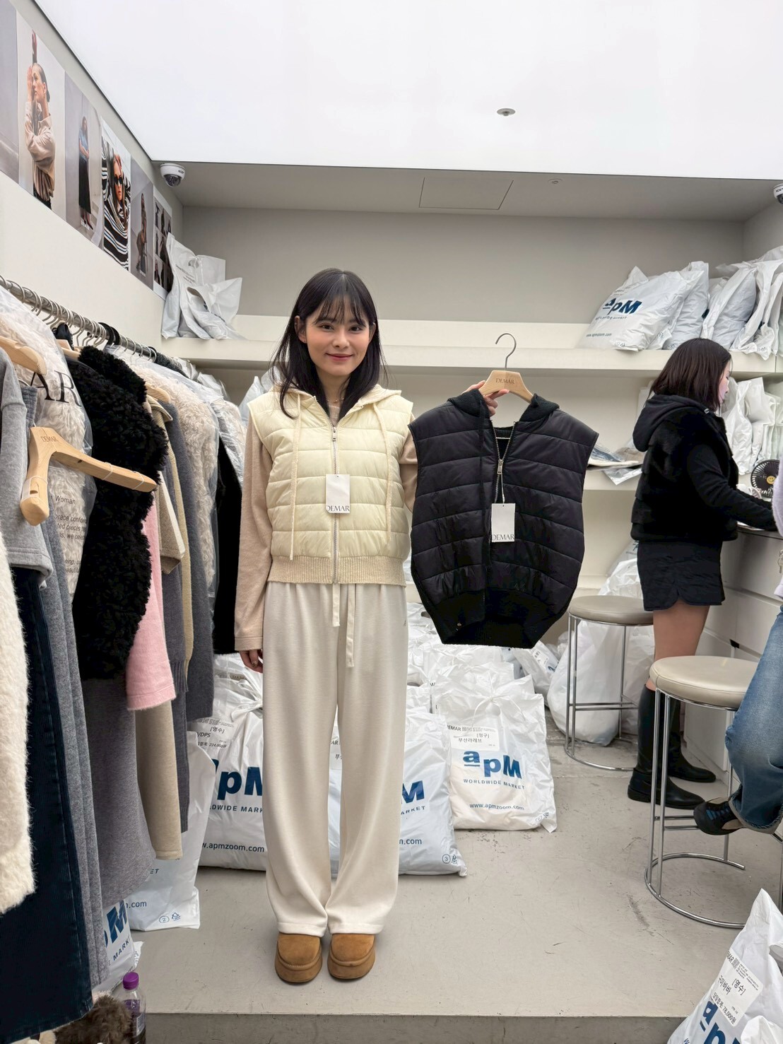 DM5336 異材質拼接羊羔毛連帽背心外套