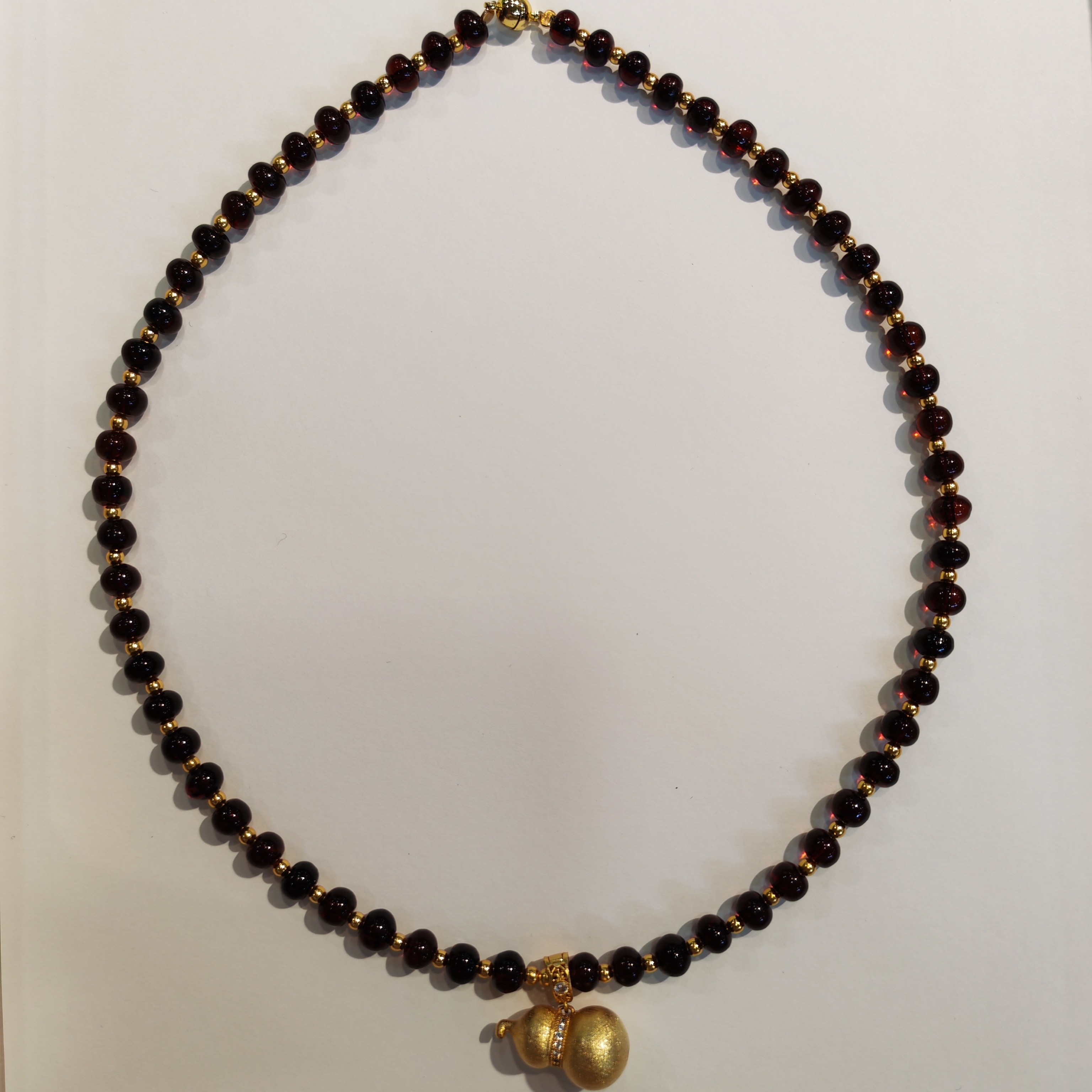 1217GZ16-琥珀GZ-撫順龍滴血項鍊14k包金6mm（B16）