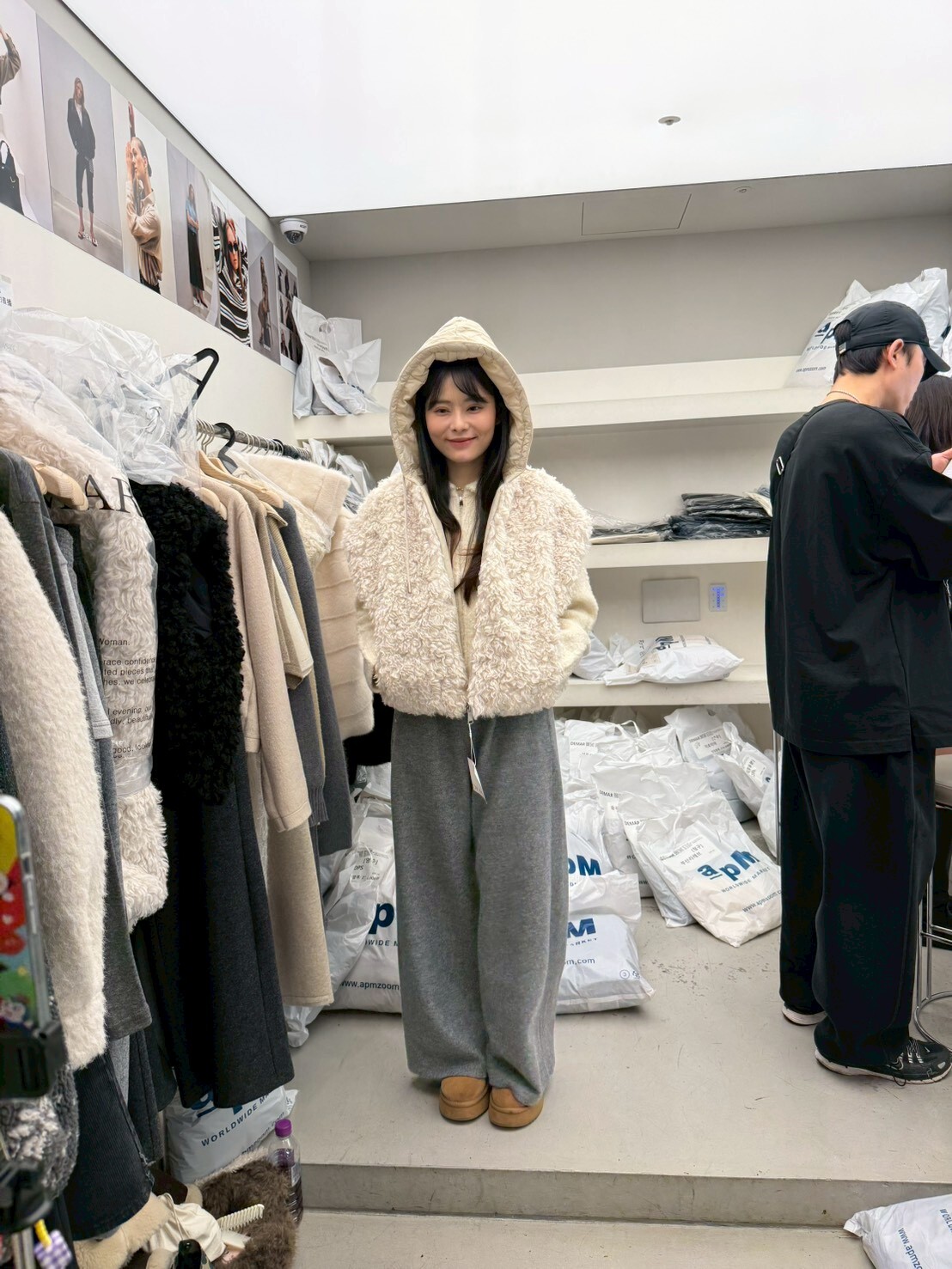 DM5338 雙面穿捲捲毛毛拉鏈連帽背心外套