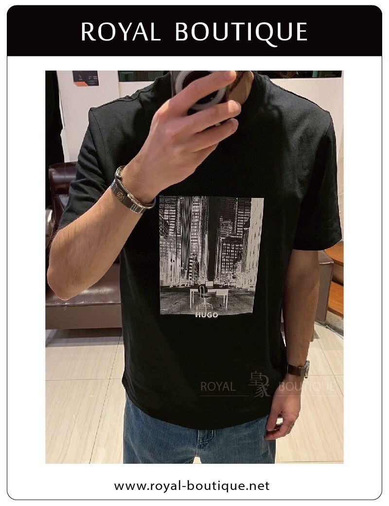 BOSS HUGO胸前大樓街景相片印花短T