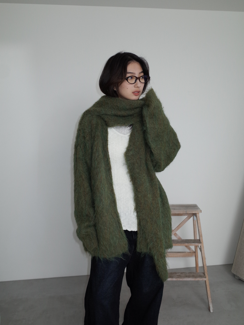 fuzzy mélange cardigan scarf set