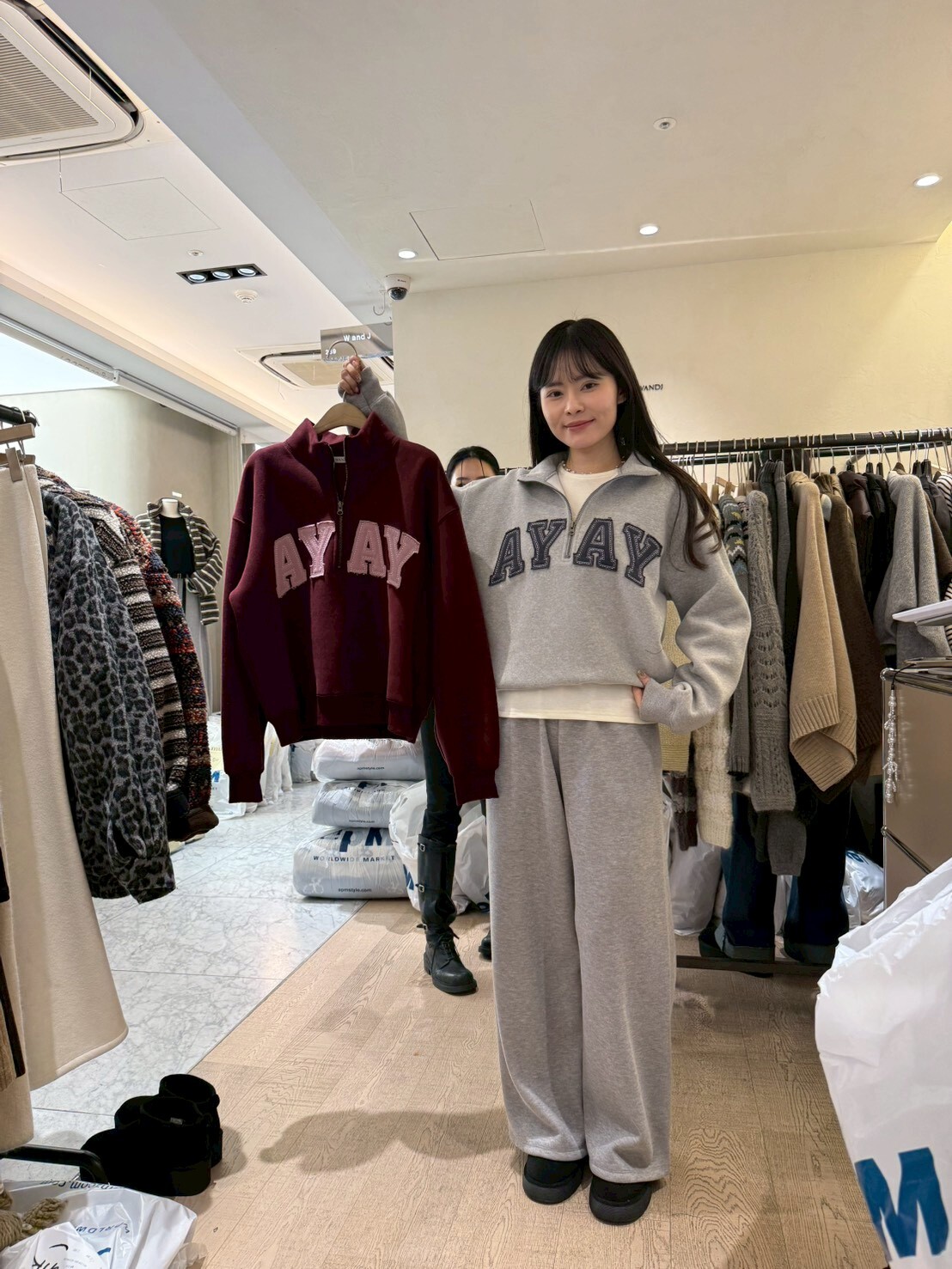 WJ5316 字母拉鍊立領衛衣