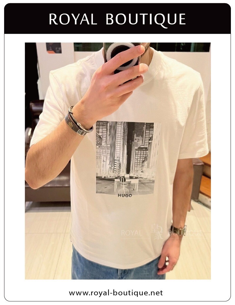 BOSS HUGO胸前大樓街景相片印花短T