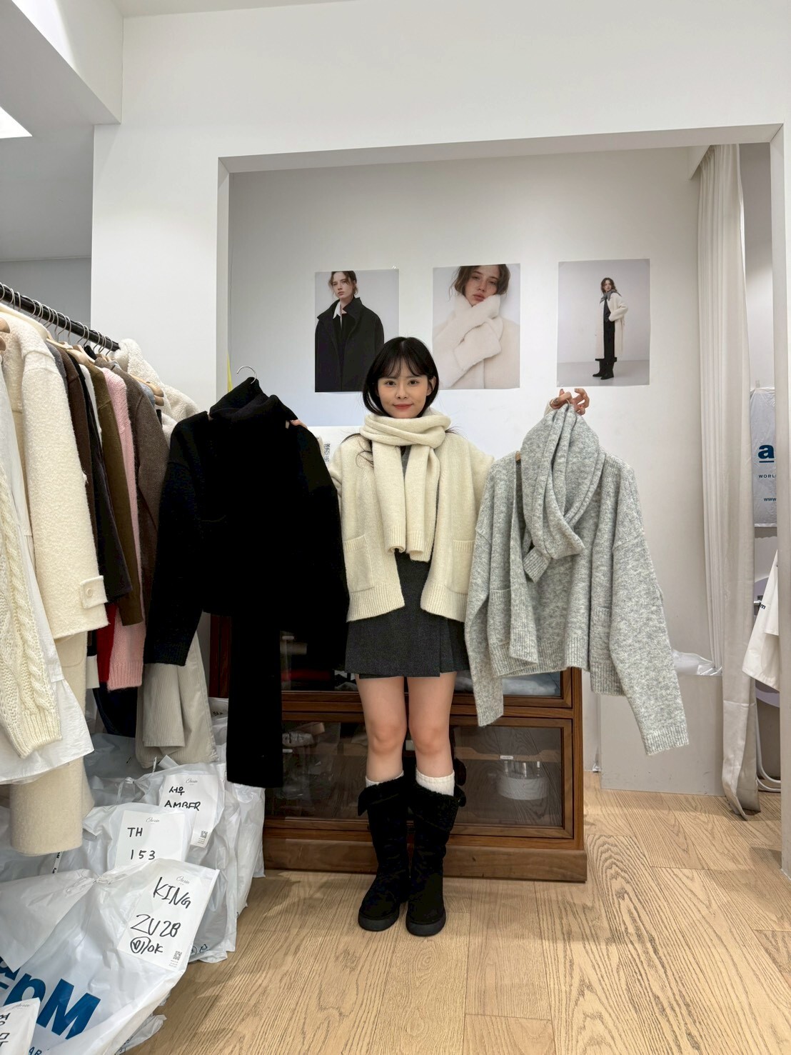 OU5315 混色針織圍巾外套