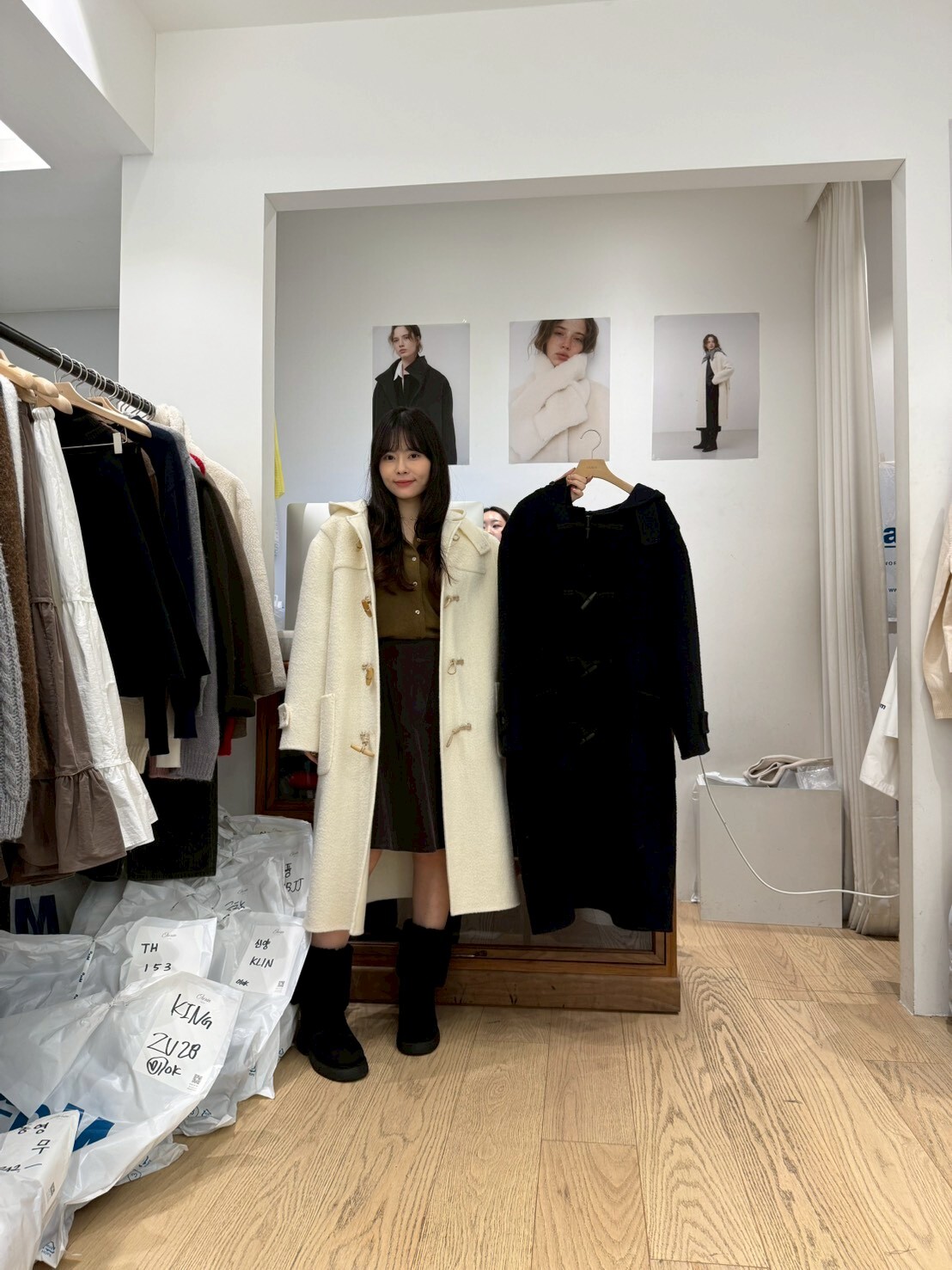 OU5324 牛角扣連帽大衣