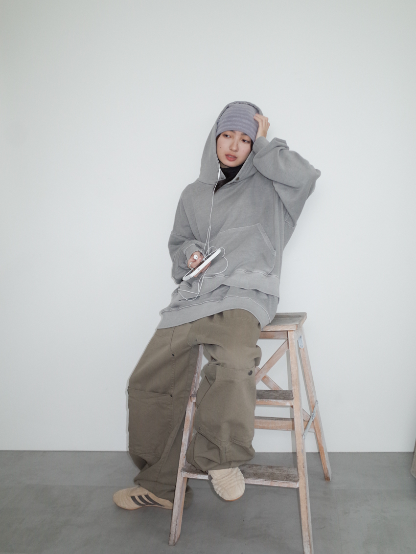 (UNISEX) layer button-collar hoodie