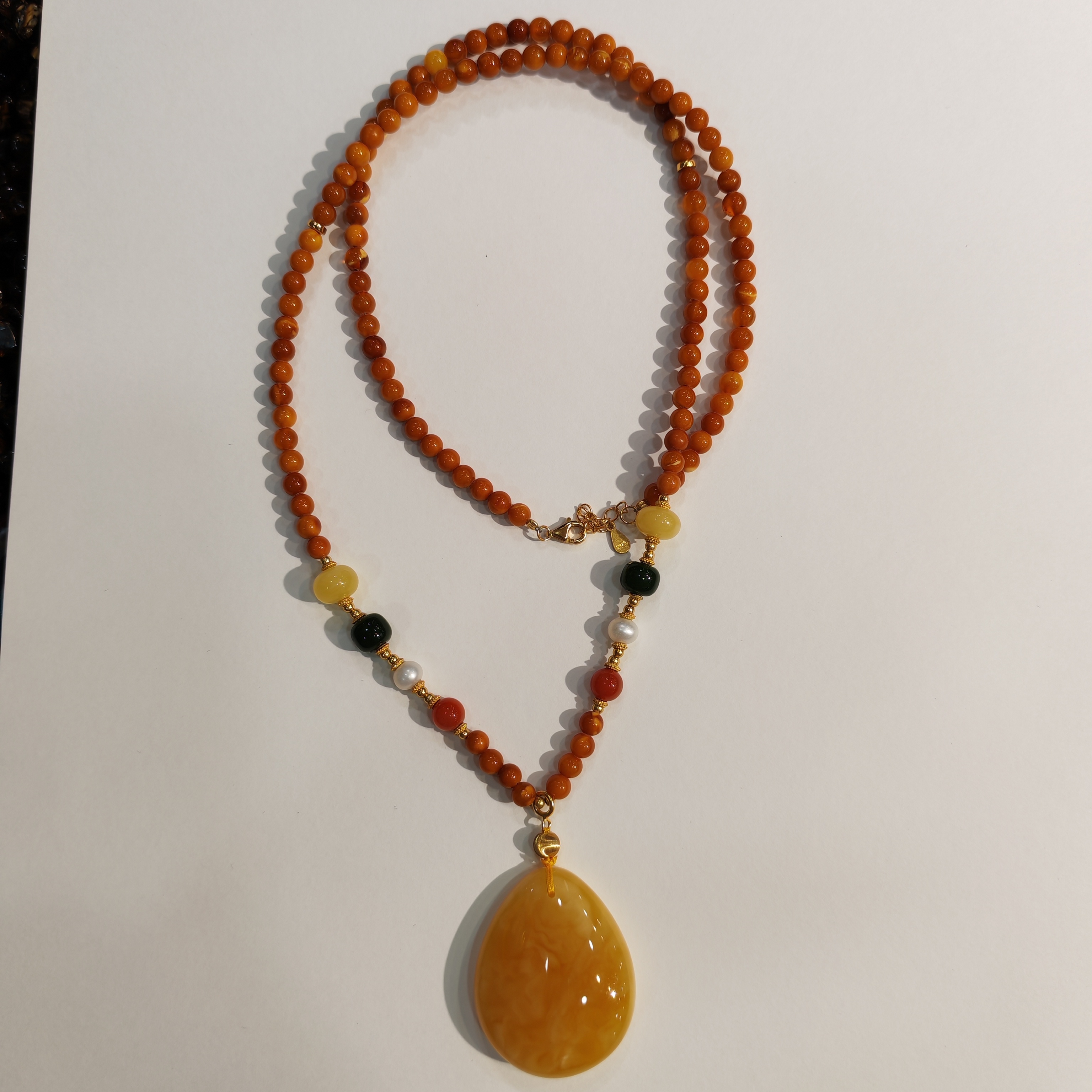 1217gGZ38-琥珀GZ-4mm 老蠟diy項鍊碧玉南紅珍珠蜜蠟水滴（B38）