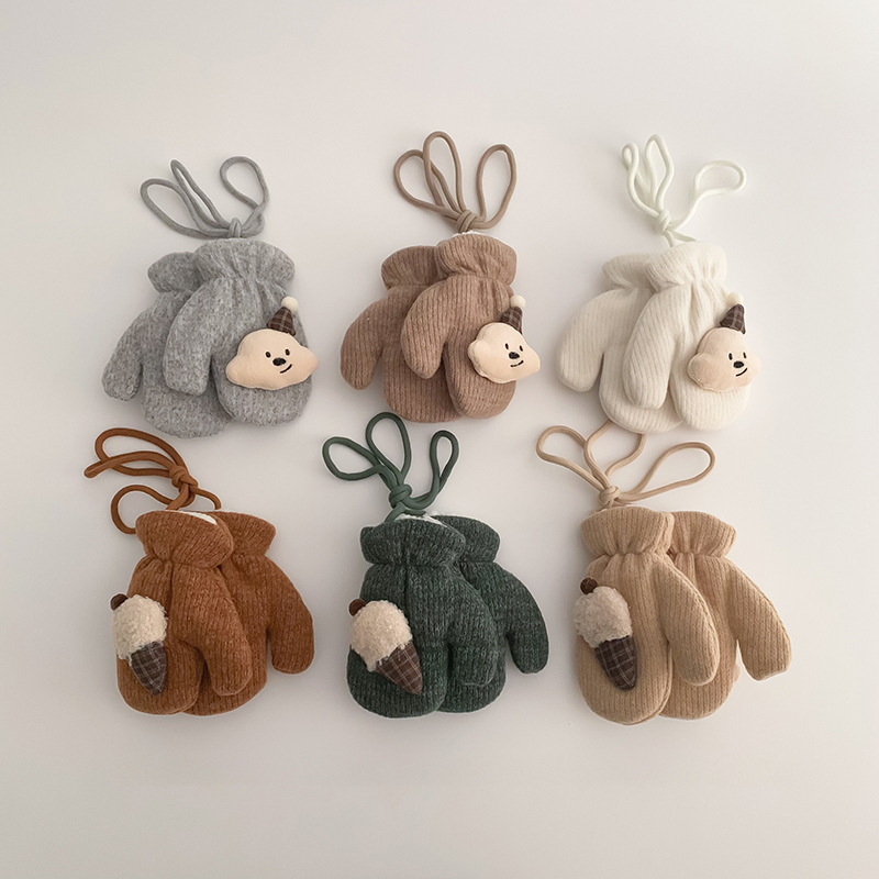 小熊甜筒加絨掛繩手套(2-6y)