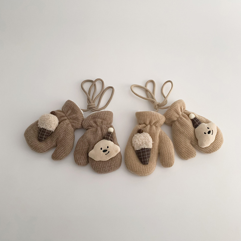 小熊甜筒加絨掛繩手套(2-6y)