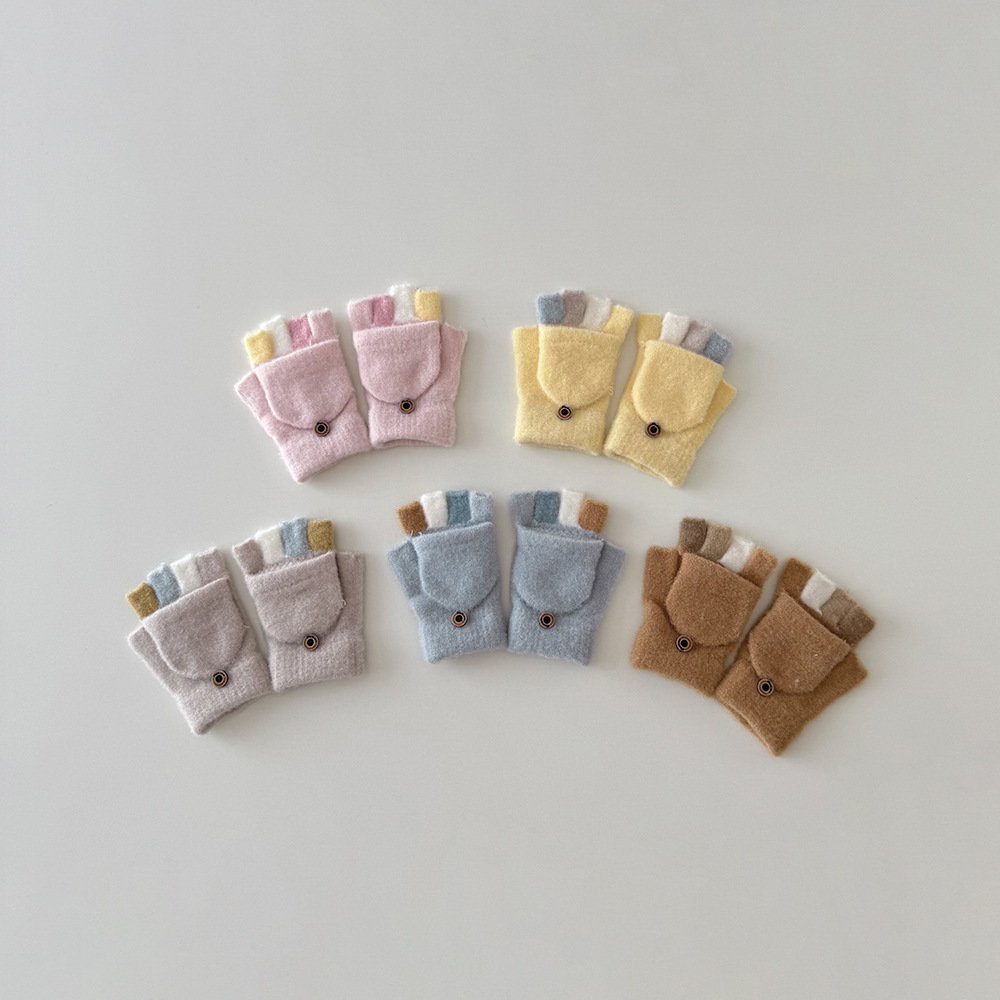 跳色翻蓋半指手套(2-6y)