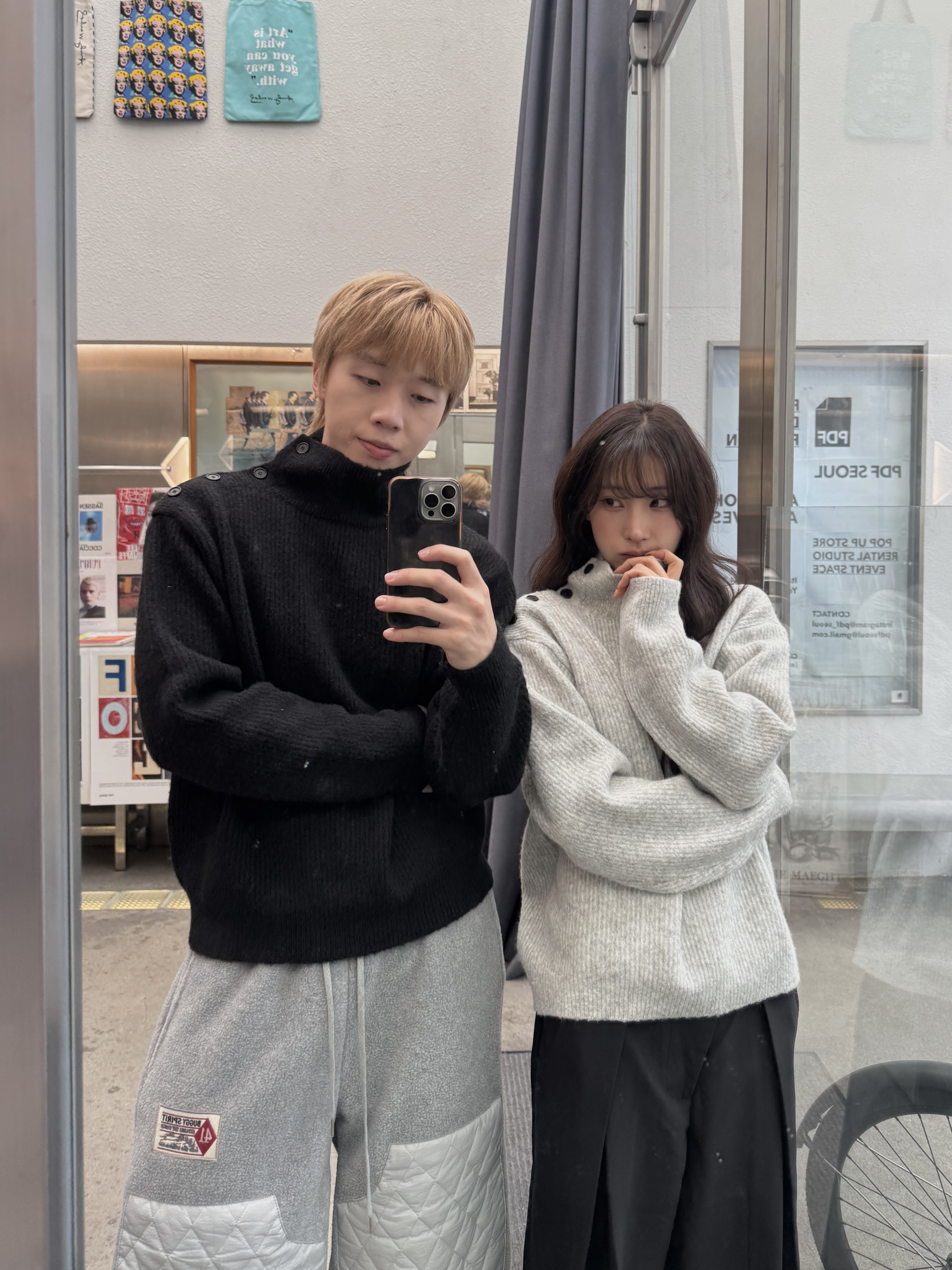 斜扣高領 重磅針織長袖上衣（現貨）