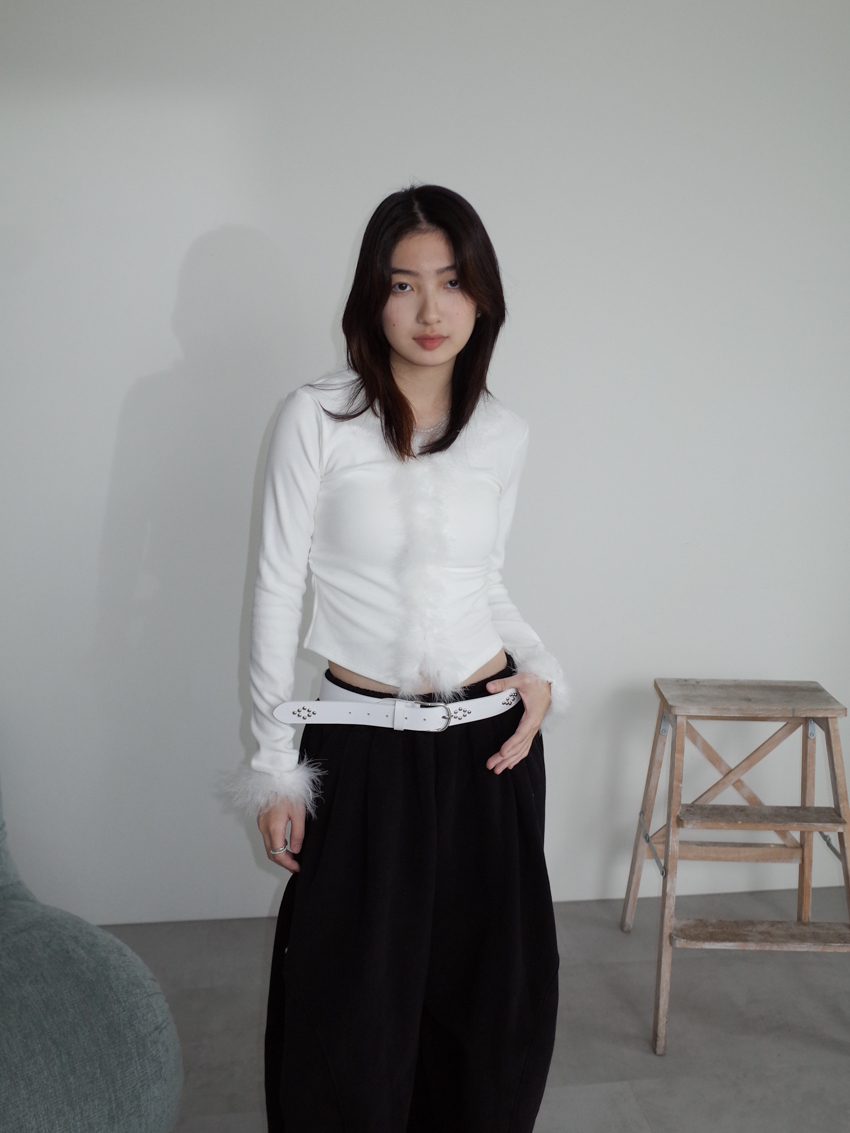 ruched furry trim top