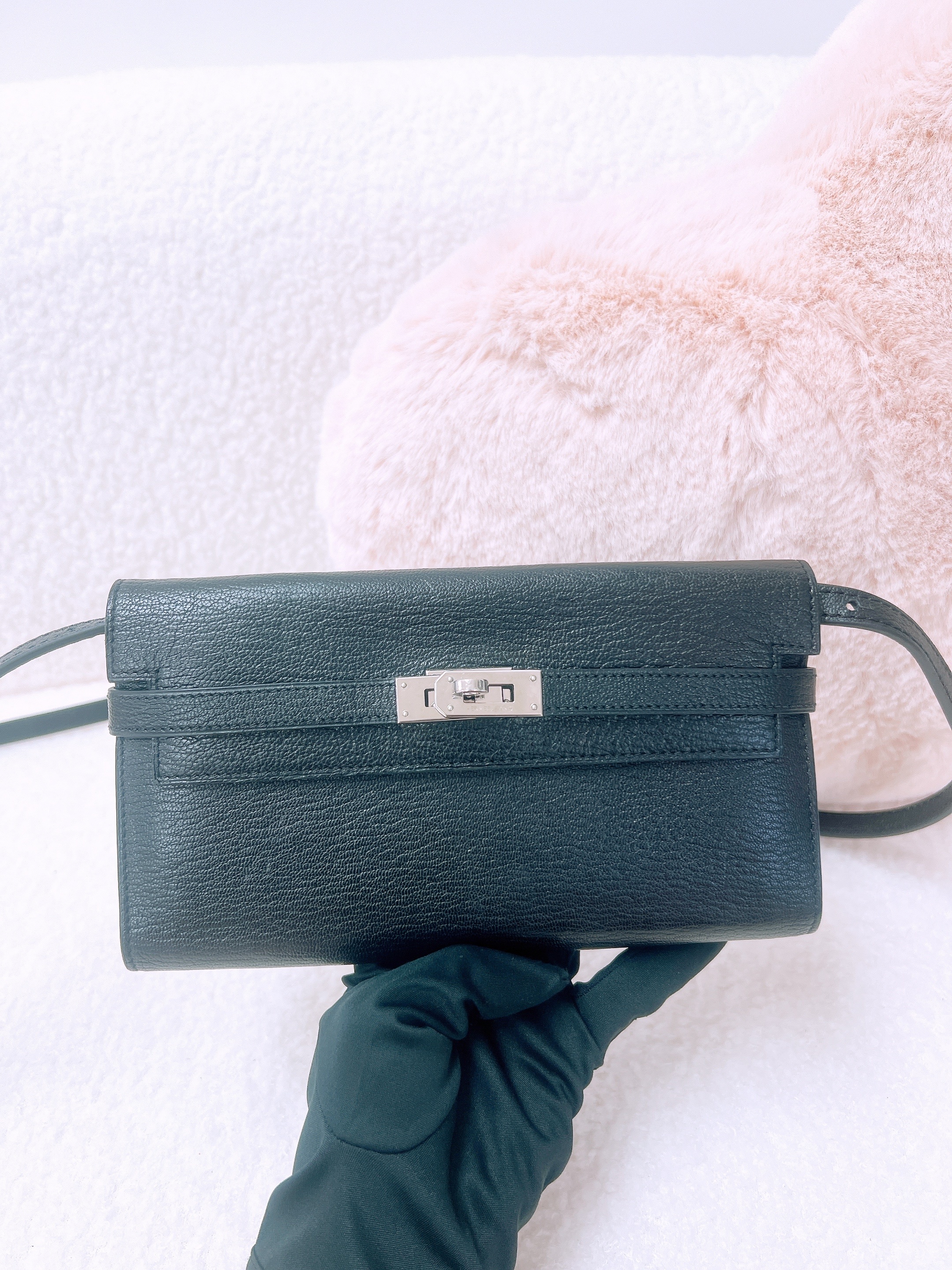 Hermes kelly long wallet (black PHW/ stamp square P/ mysore)