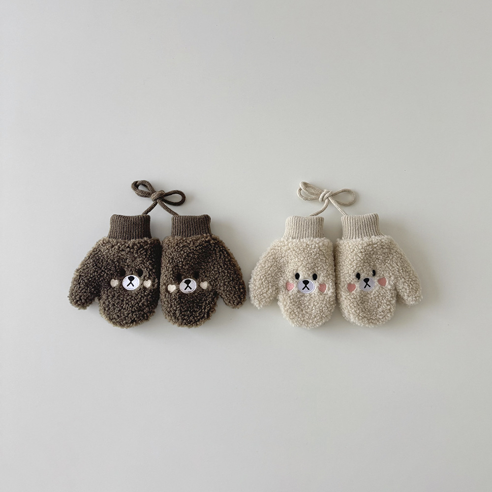 冬季可愛小熊掛繩加絨手套(1-4y)