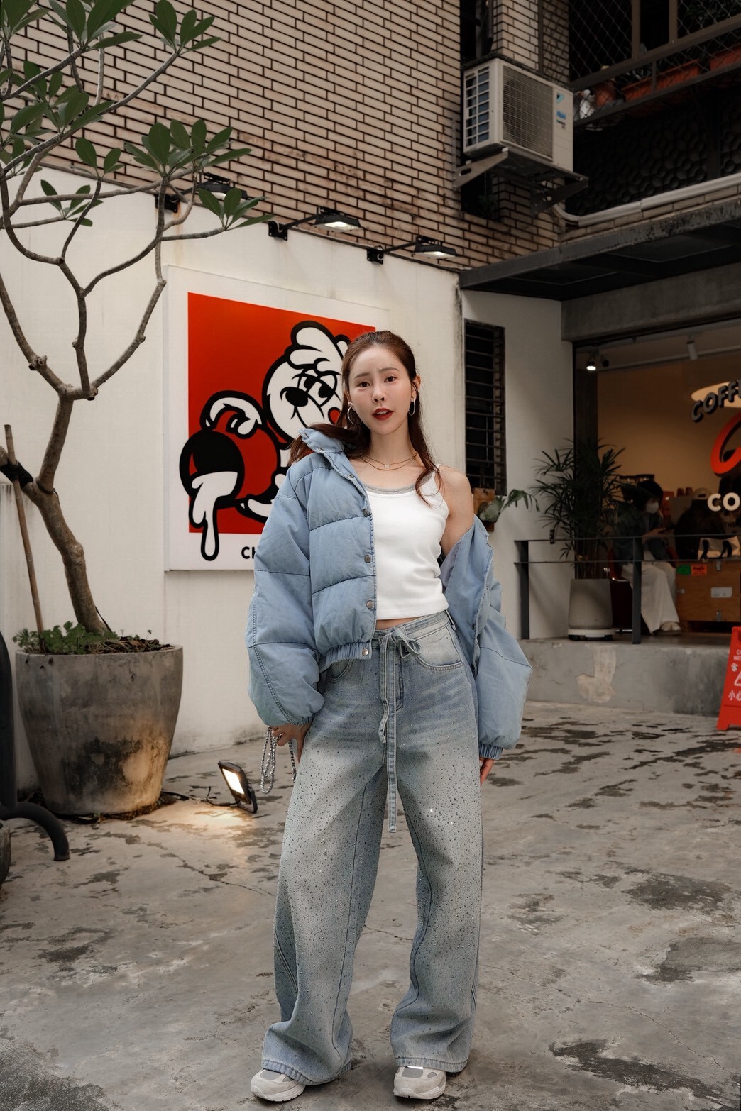 #AD39綁帶水鑽牛仔褲(青/黑)