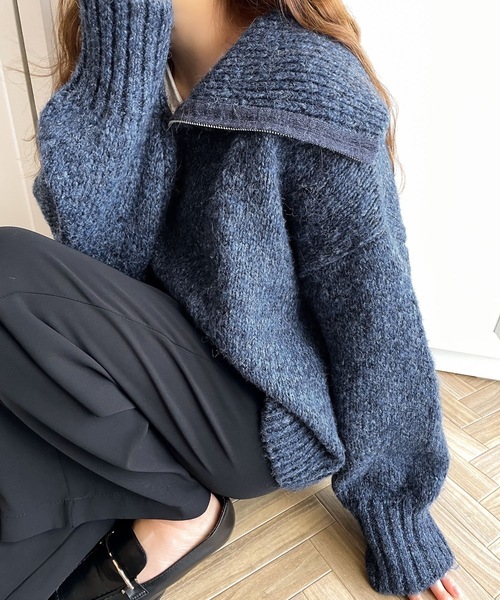 日本🇯🇵連線 JAVA 蓬鬆半拉鍊翻領混色針織衫 半拉鍊 針織 針織衫 寬鬆 長袖 套頭衫 4色(任買兩件711免運)/預購