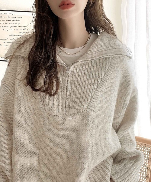 日本🇯🇵連線 JAVA 蓬鬆半拉鍊翻領混色針織衫 半拉鍊 針織 針織衫 寬鬆 長袖 套頭衫 4色(任買兩件711免運)/預購