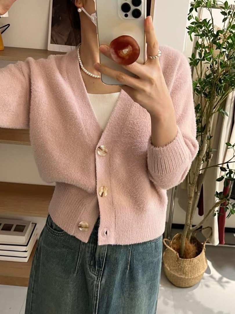 親膚柔軟顯瘦不臃腫★質感水貂絨針織外套