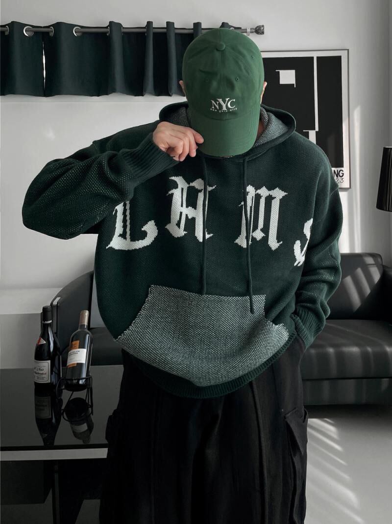 英文字連帽針織衫 T5867