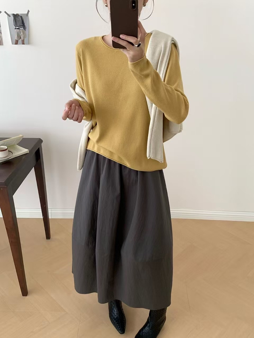 親膚柔軟★基本款百搭圓領淨色針織上衣