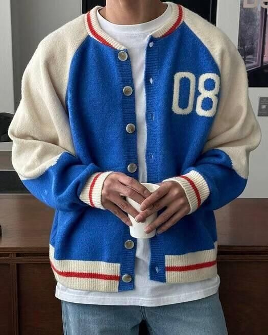 拼色英文字開胸針織外套 TAC-0172JK