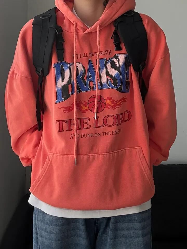 OverSize洗水英文字連帽衛衣(薄抓毛底) T5846