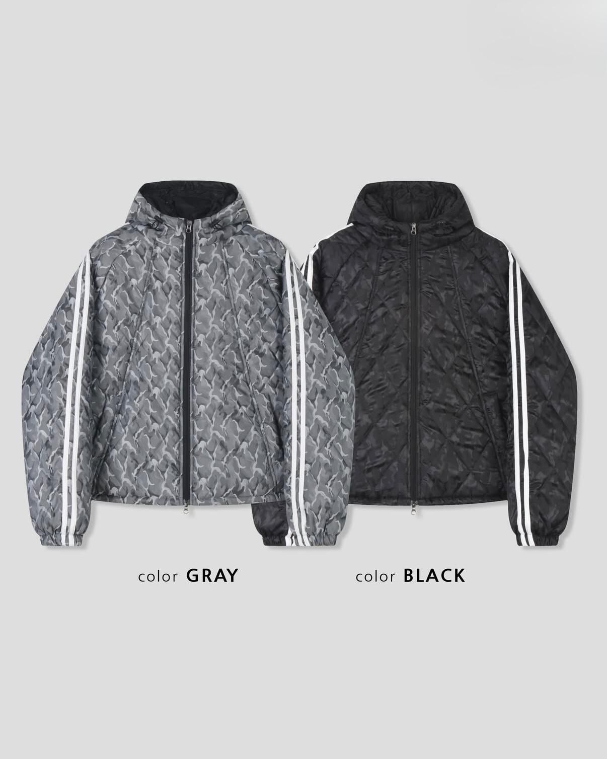 雙間暗菱紋連帽拉鍊外套(薄夾棉) Tac-0349JK