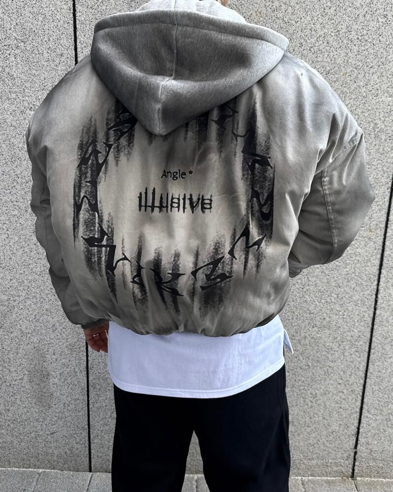 仿污圖案連帽拉鍊外套(帽可拆/厚夾棉) Tac-0350JK