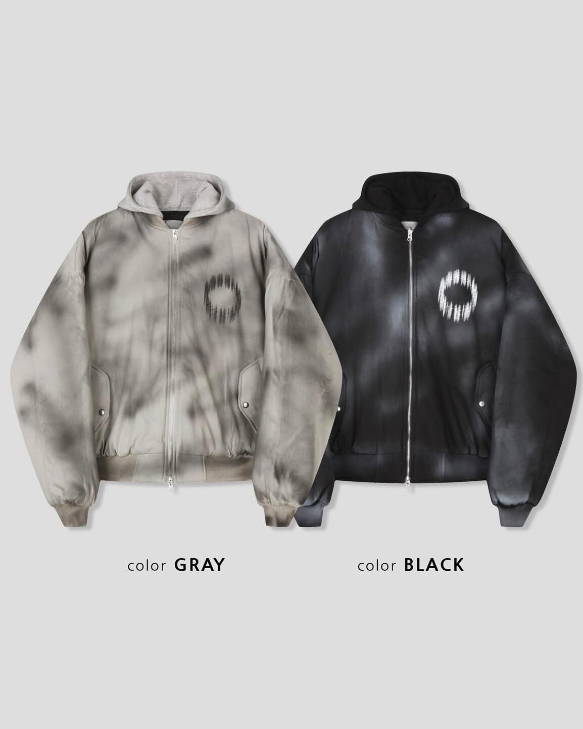 仿污圖案連帽拉鍊外套(帽可拆/厚夾棉) Tac-0350JK