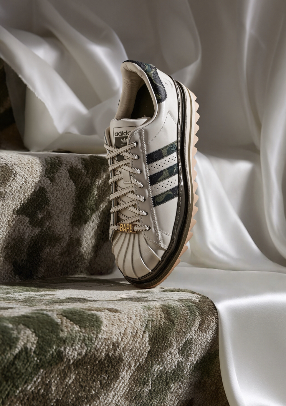 【APAIR】預購 BAPE x clot x adidas originals superstar 三方聯名 紳士鞋 鋸齒鞋 白綠 迷彩 猿人 貝殼頭 KJ1473