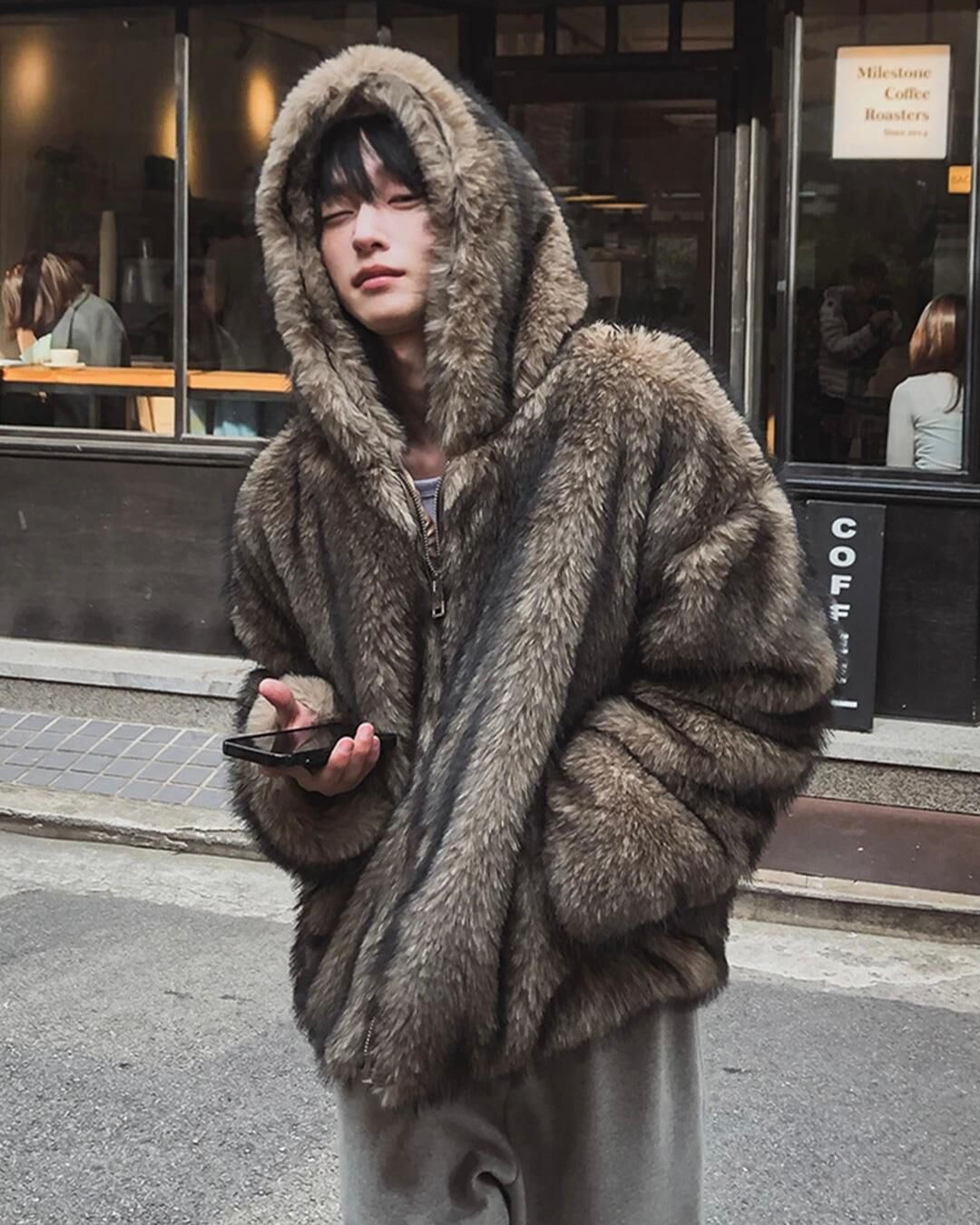 淨色連帽拉鍊毛毛褸 Tac-0352JK